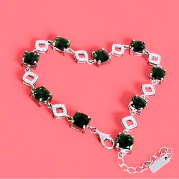 925 Sterling Slver Bracelet 7.5" with Natural Chrome Diopside Gem & Cz. - Picture 9 of 11